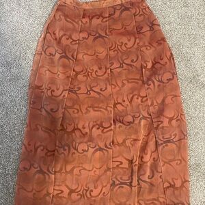 Un Jour Ailleurs Orange Vintage Print Full Length Skirt Women's Size 10 FR 40